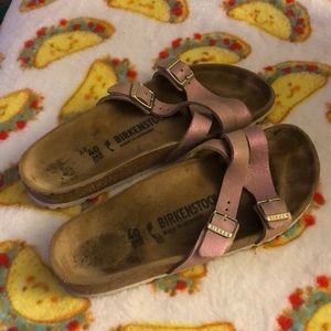 Birkenstock rose gold double strap pink sandals